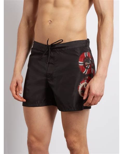 gucci swimming trunks gucci stripe crest snake red|Gucci swim shorts.